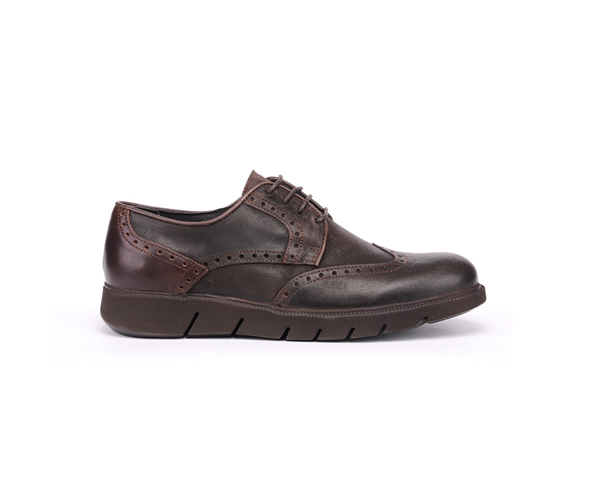 Мъжки кафяви обувки от естествена кожа с оксфорд декорация 14-brown