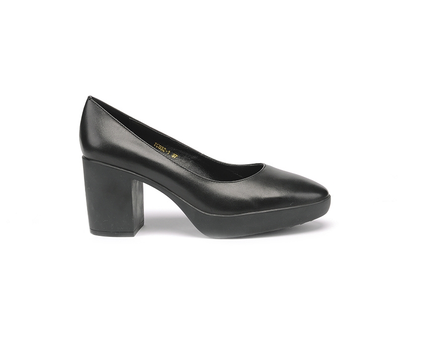 Стилни дамски обувки от естествена черна кожа на ток DIMA