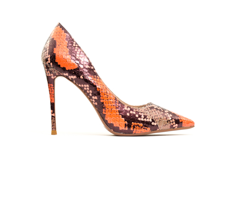 Стилни дамски обувки от змийски кожа в кафво и оранжево DIMA-0026
