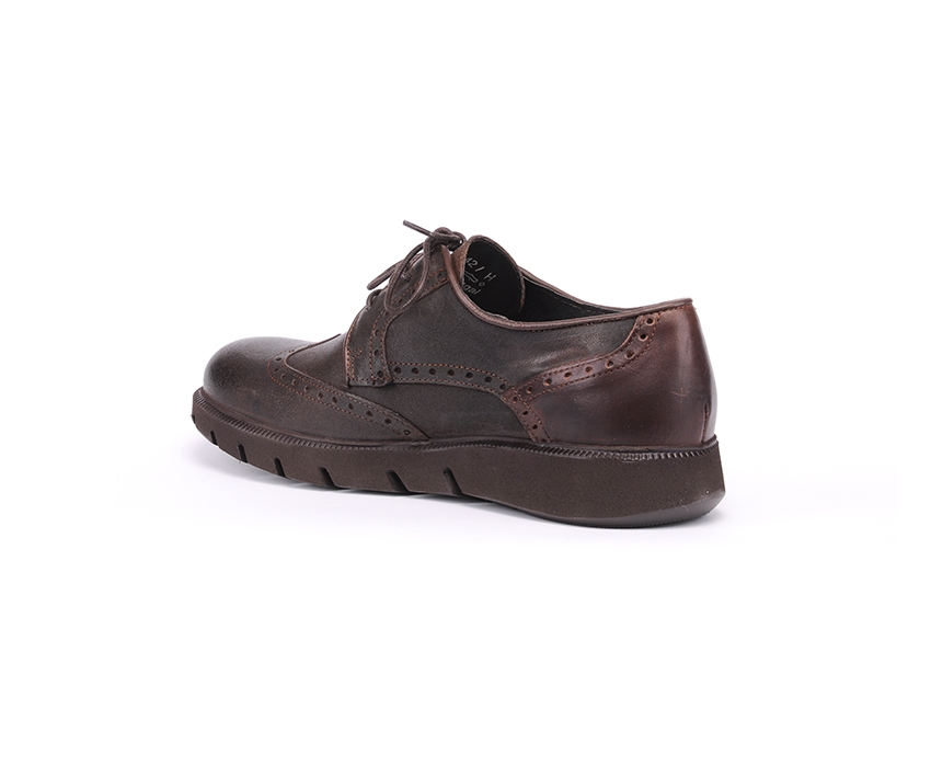 Мъжки кафяви обувки от естествена кожа с оксфорд декорация 14-brown