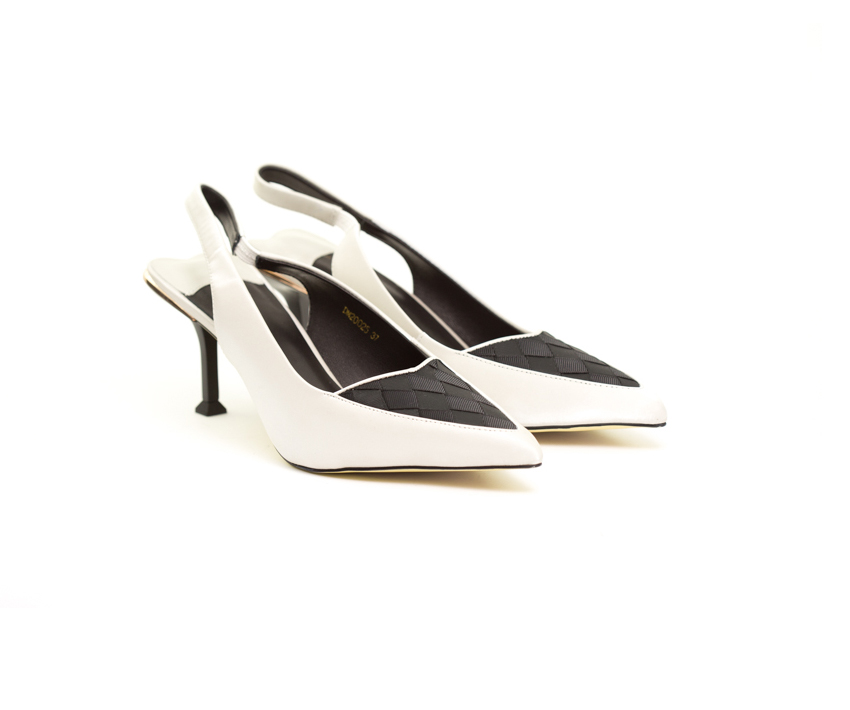 Елегантни дамски обувки от сатен в бяло и черно DIMA/20025