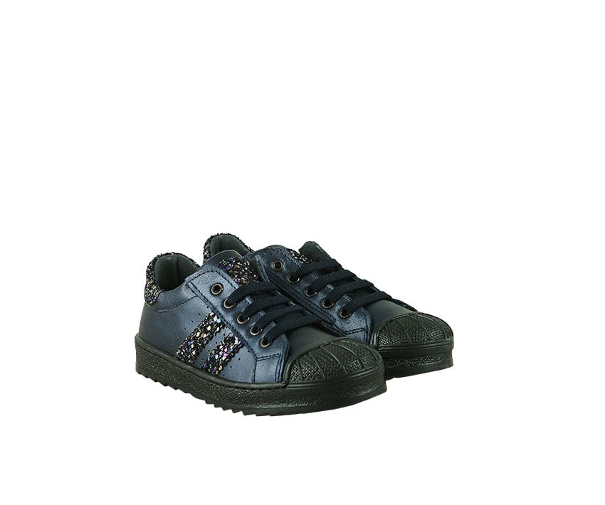 Детски спортни обувки от естествена кожа в тъмно синьо декорирани с брокат (размер: 27-29)