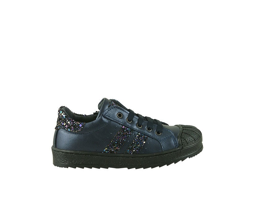Детски спортни обувки от естествена кожа в тъмно синьо декорирани с брокат (размер: 30-35)