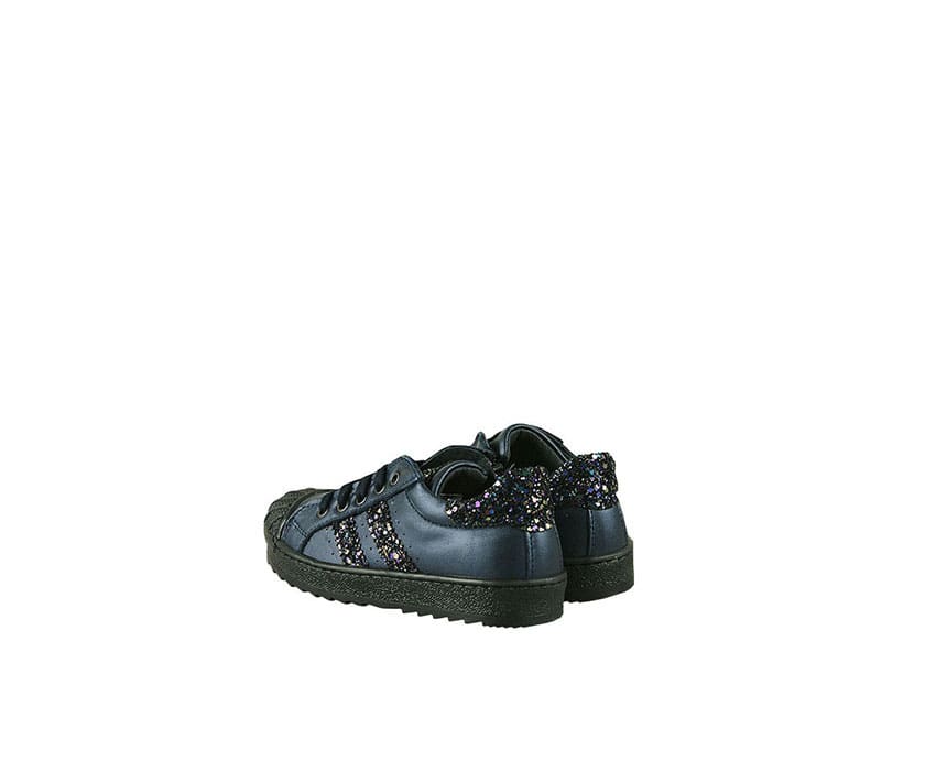 Детски спортни обувки от естествена кожа в тъмно синьо декорирани с брокат (размер: 24-26)