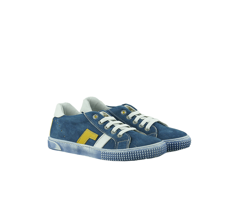 Юношески обувки от естествен набук в синьо и жълто (Размер: 30-35)