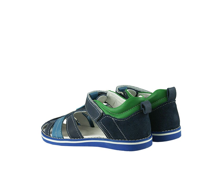 Детски сандали от естествена кожа в тъмно синьо и зелено