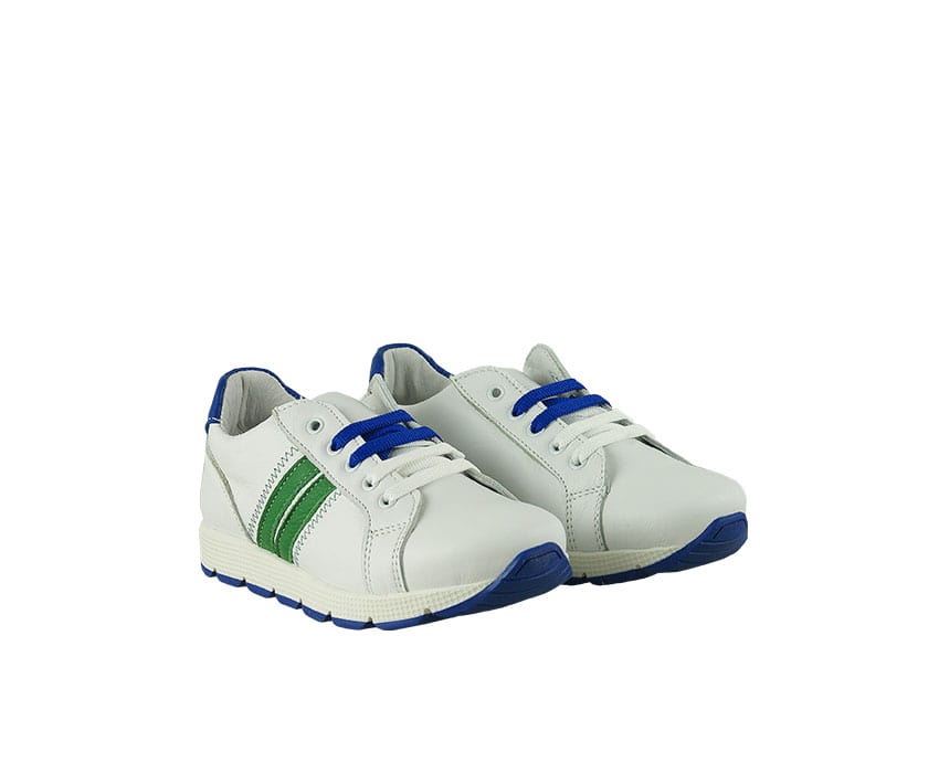 Детски спортни обувки от телешка напа в бяло, зелено и синьо (Размер: 30-39)