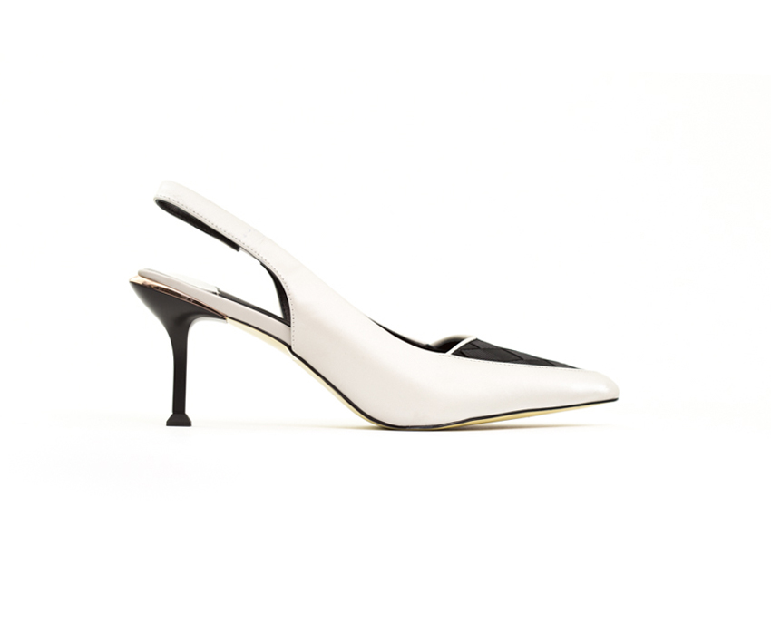 Елегантни дамски обувки от сатен в бяло и черно DIMA/20025