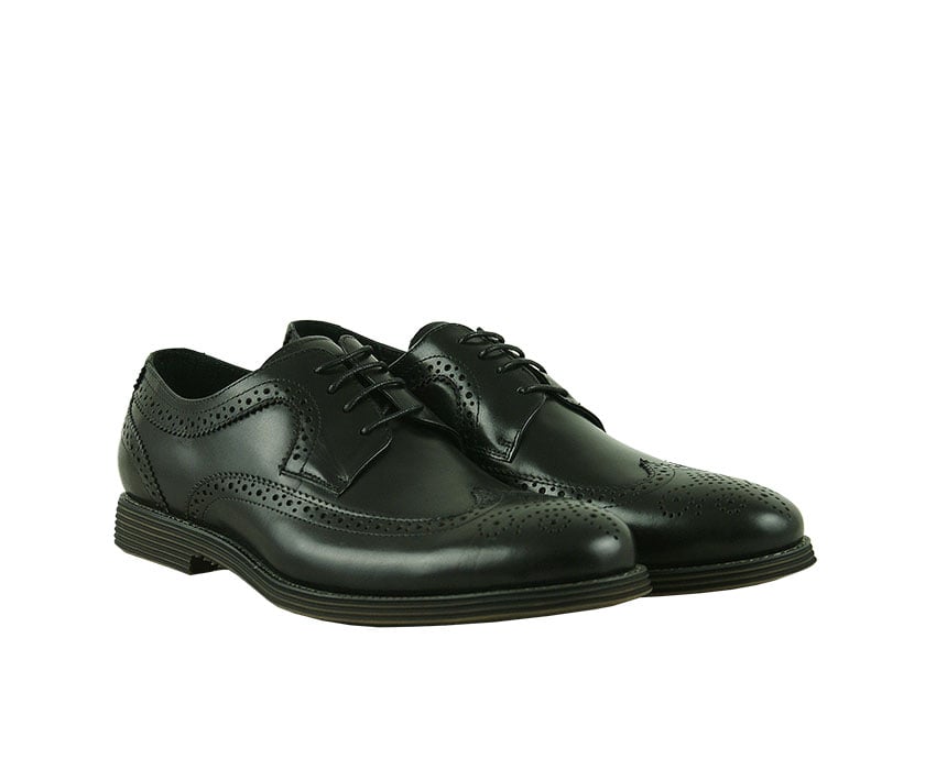 Мъжки обувки от естествена кожа с оксфорд декорация в черно