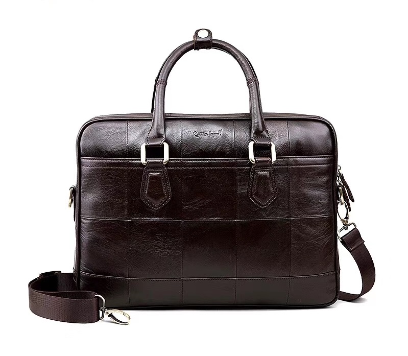 Луксозна бизнес чанта в цвят кафе от телешка напа 159/А1